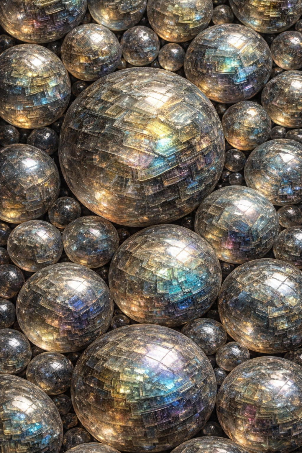 Iridescent bismuth spheres in pattern