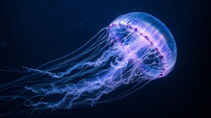 A violet jellyfish in dark water